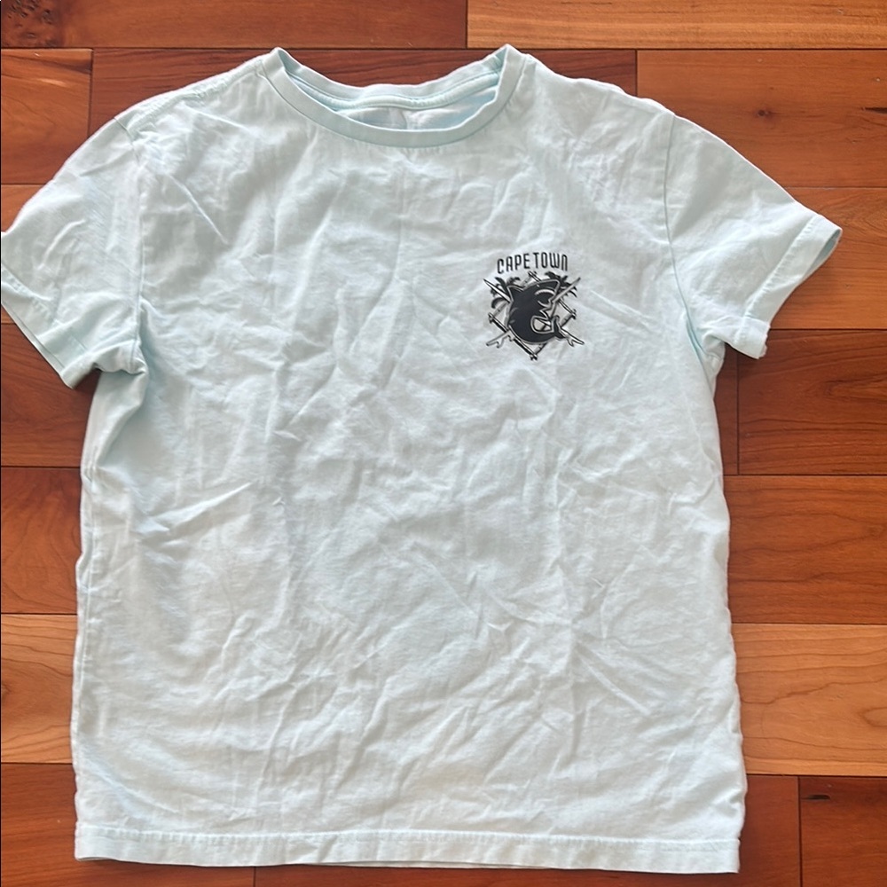 Blue and Black Short Sleeve Tee with Classic Crew Neck and Graphic Design